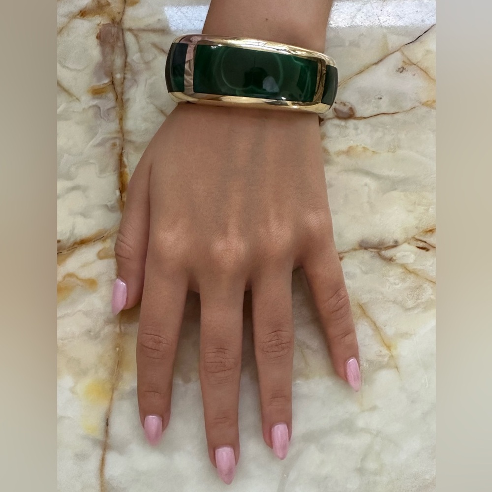 Gold-Tone Bracelet with Emerald Green Inlay - Women Jewelry